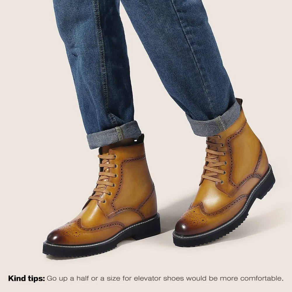 10 CM/3.94 Inches CMR CHAMARIPA Height Increasing Boots for Men - Stylish Brown Brogue Boots to Boost Your Height