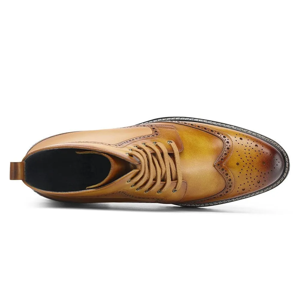 10 CM/3.94 Inches CMR CHAMARIPA Height Increasing Boots for Men - Stylish Brown Brogue Boots to Boost Your Height