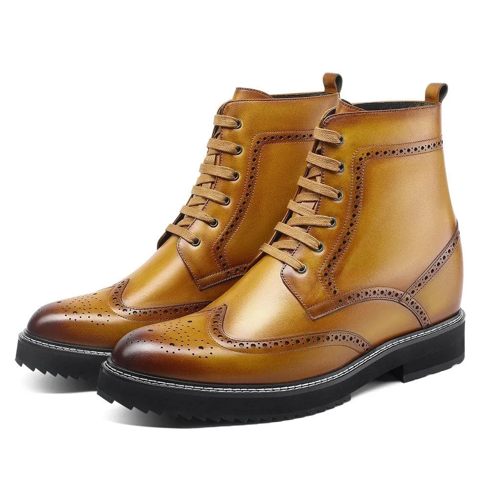 10 CM/3.94 Inches CMR CHAMARIPA Height Increasing Boots for Men - Stylish Brown Brogue Boots to Boost Your Height