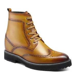 10 CM/3.94 Inches CMR CHAMARIPA Height Increasing Boots for Men - Stylish Brown Brogue Boots to Boost Your Height