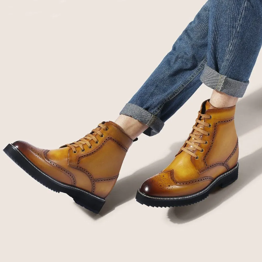 10 CM/3.94 Inches CMR CHAMARIPA Height Increasing Boots for Men - Stylish Brown Brogue Boots to Boost Your Height