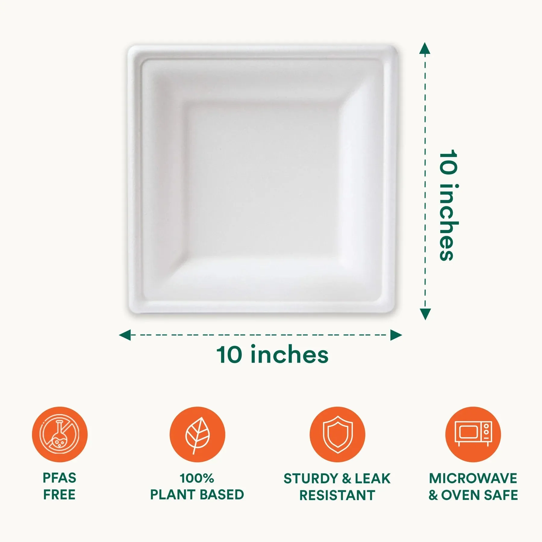 10" Compostable Pearl White Bagasse Square Plates - 100 Count