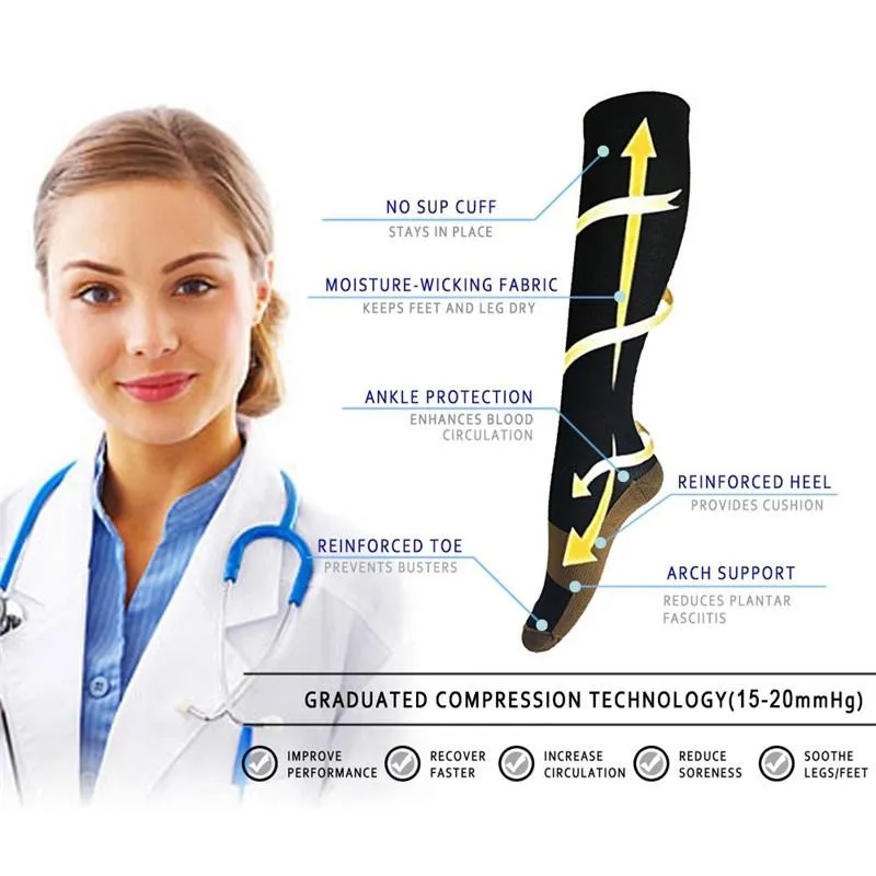 2 Pairs Compression Socks Anti-Fatigue Knee-High Socks