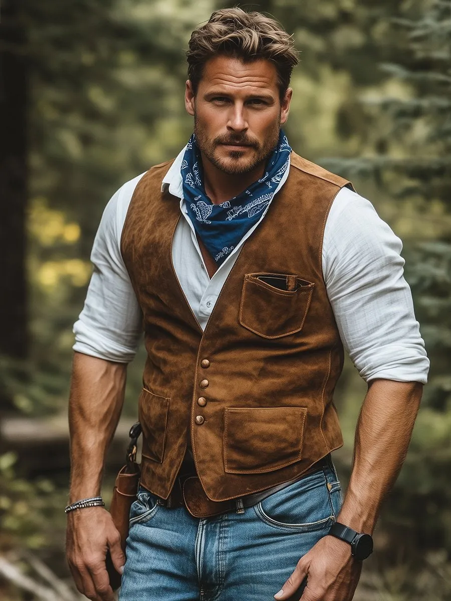【24-hour shipping】Outdoor V Neck Multi-pocket Suede Vest