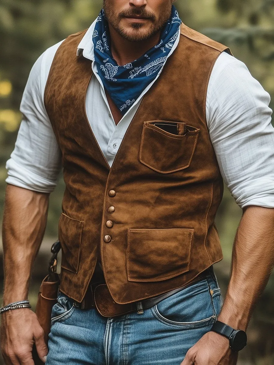【24-hour shipping】Outdoor V Neck Multi-pocket Suede Vest