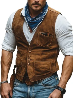 【24-hour shipping】Outdoor V Neck Multi-pocket Suede Vest