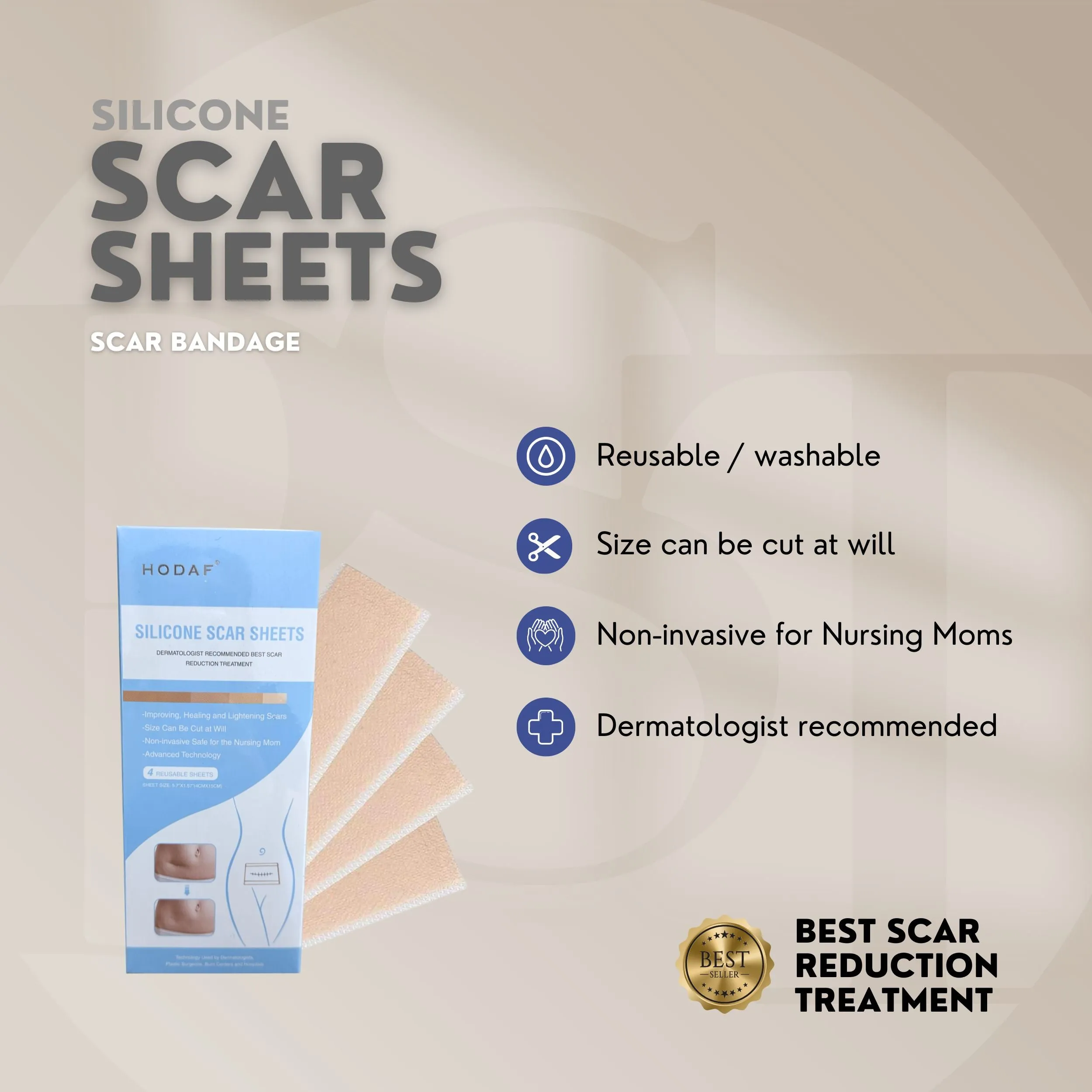 4 Pack Silicone Scar Sheets | Silicone Post-surgical Bandage