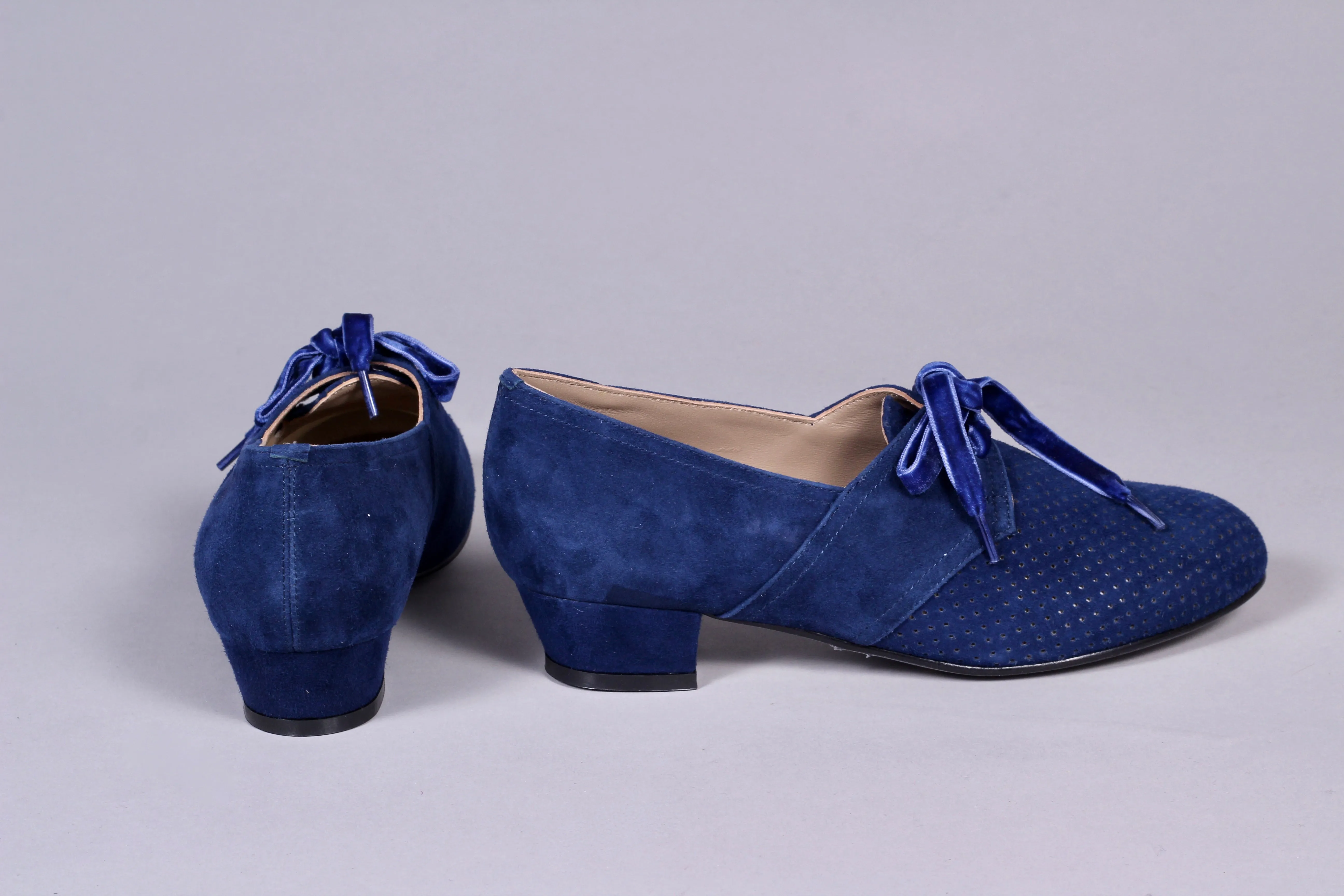 40s Derby shoes in suede - Low heel - Navy Blue - Esther