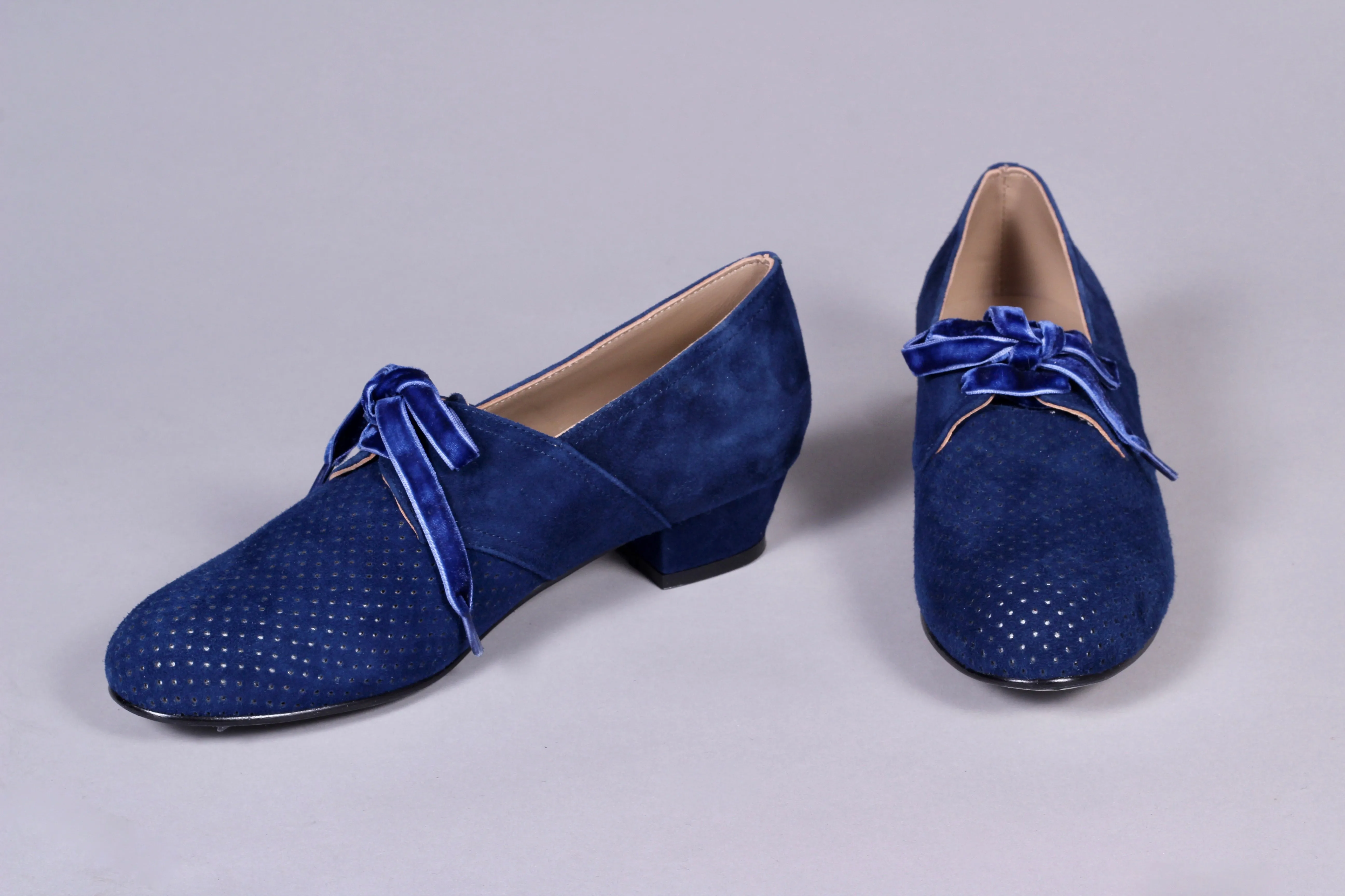 40s Derby shoes in suede - Low heel - Navy Blue - Esther