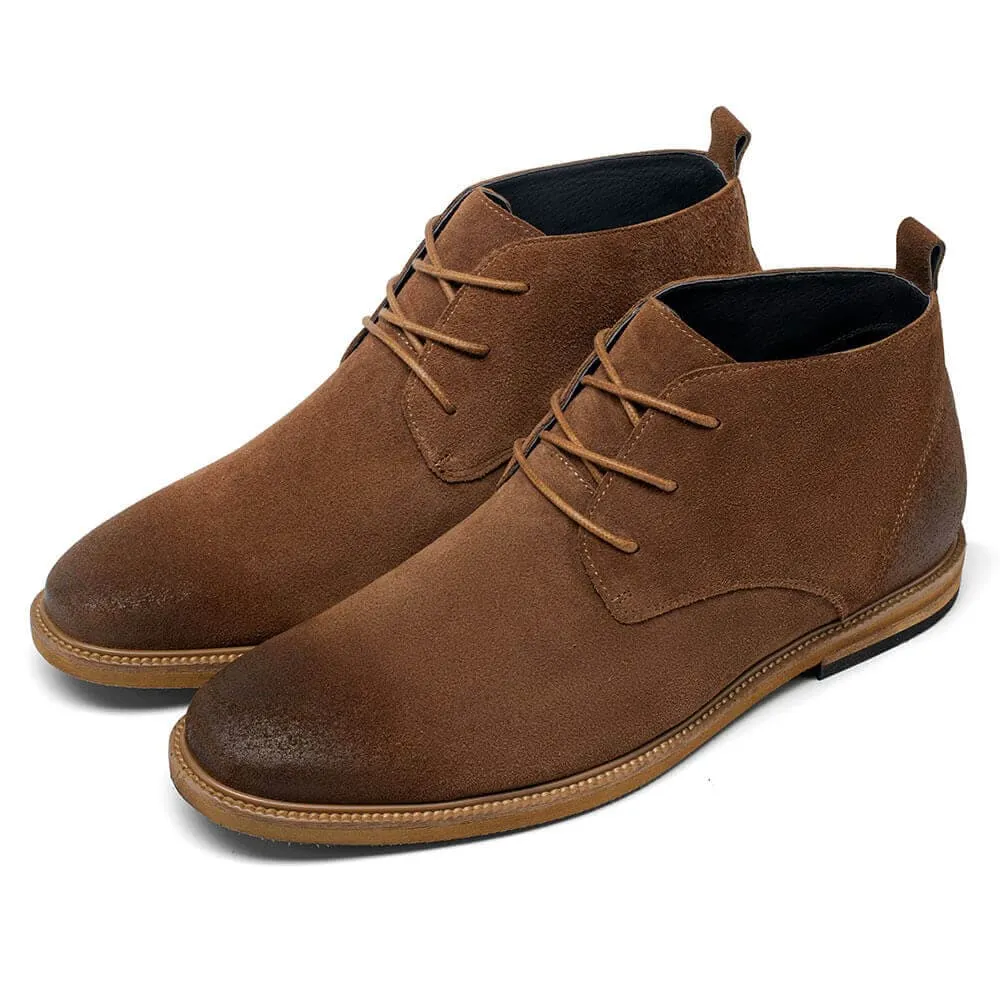 6 CM / 2.36 Inches - CMR CHAMARIPA Height Increasing Boots - Raised Heel Shoes - Brown Suede Leather Ankle Boots