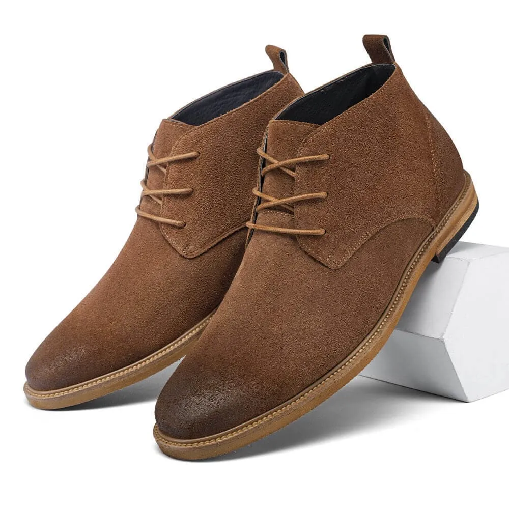 6 CM / 2.36 Inches - CMR CHAMARIPA Height Increasing Boots - Raised Heel Shoes - Brown Suede Leather Ankle Boots