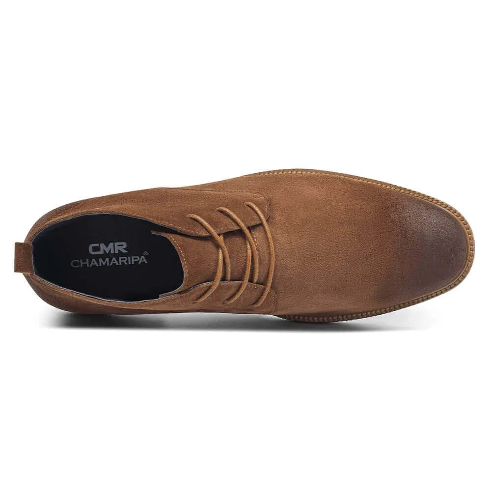 6 CM / 2.36 Inches - CMR CHAMARIPA Height Increasing Boots - Raised Heel Shoes - Brown Suede Leather Ankle Boots
