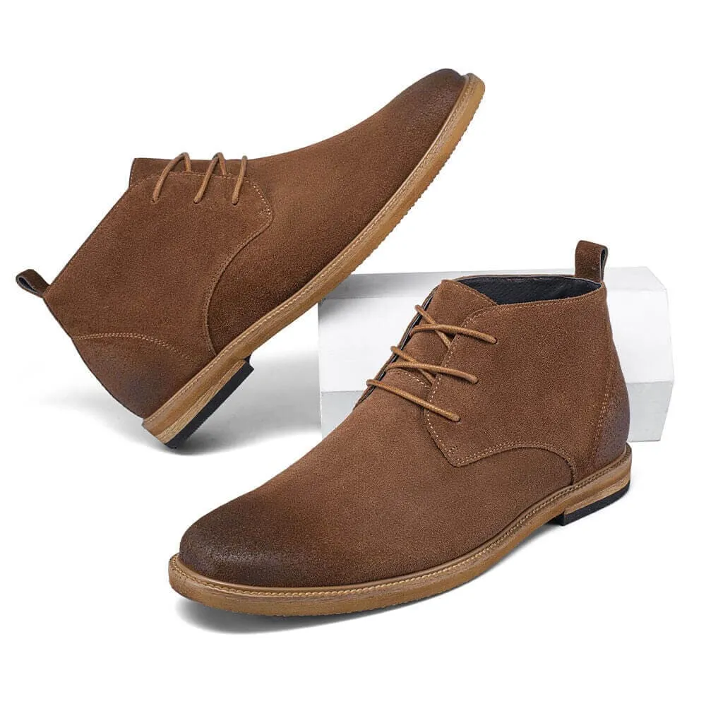 6 CM / 2.36 Inches - CMR CHAMARIPA Height Increasing Boots - Raised Heel Shoes - Brown Suede Leather Ankle Boots