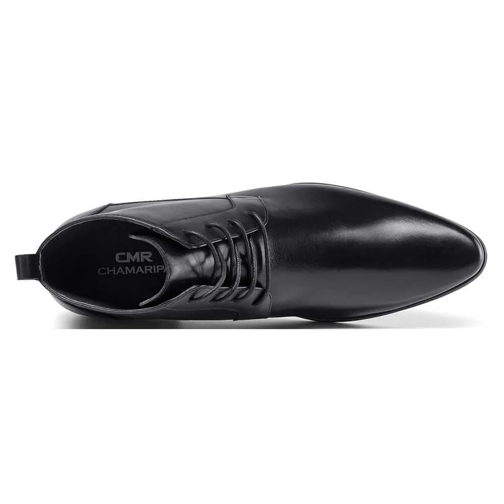 7 CM / 2.76 Inches - CMR CHAMARIPA Elevator Work Boots - Mens Taller Boots - Black Leather Men's Business Boots