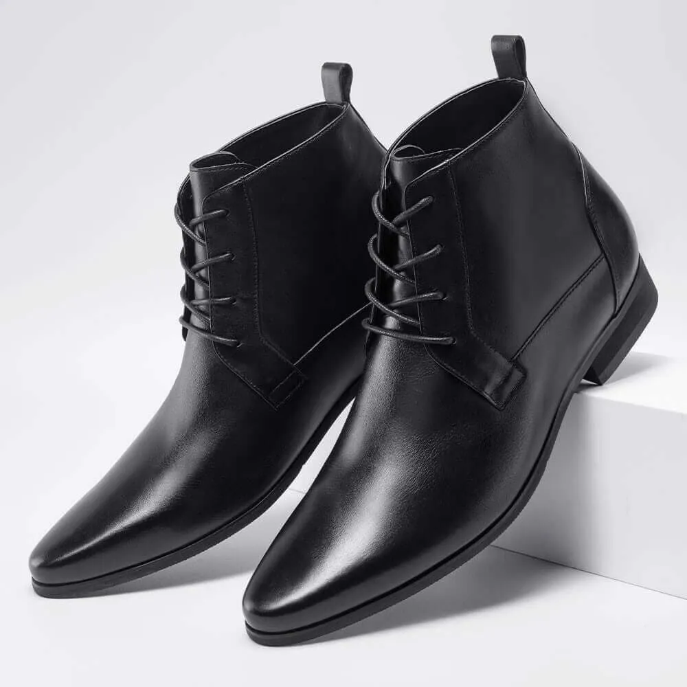 7 CM / 2.76 Inches - CMR CHAMARIPA Elevator Work Boots - Mens Taller Boots - Black Leather Men's Business Boots