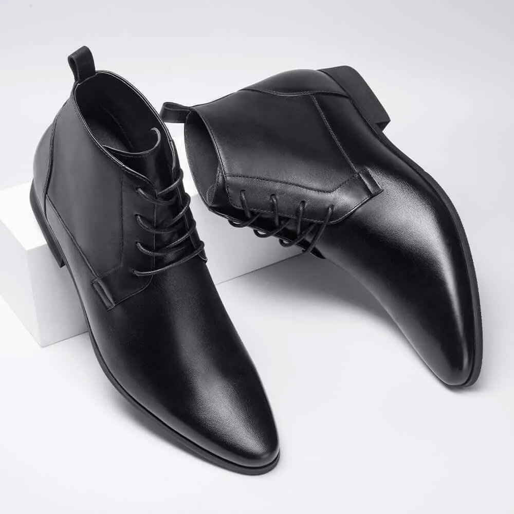 7 CM / 2.76 Inches - CMR CHAMARIPA Elevator Work Boots - Mens Taller Boots - Black Leather Men's Business Boots