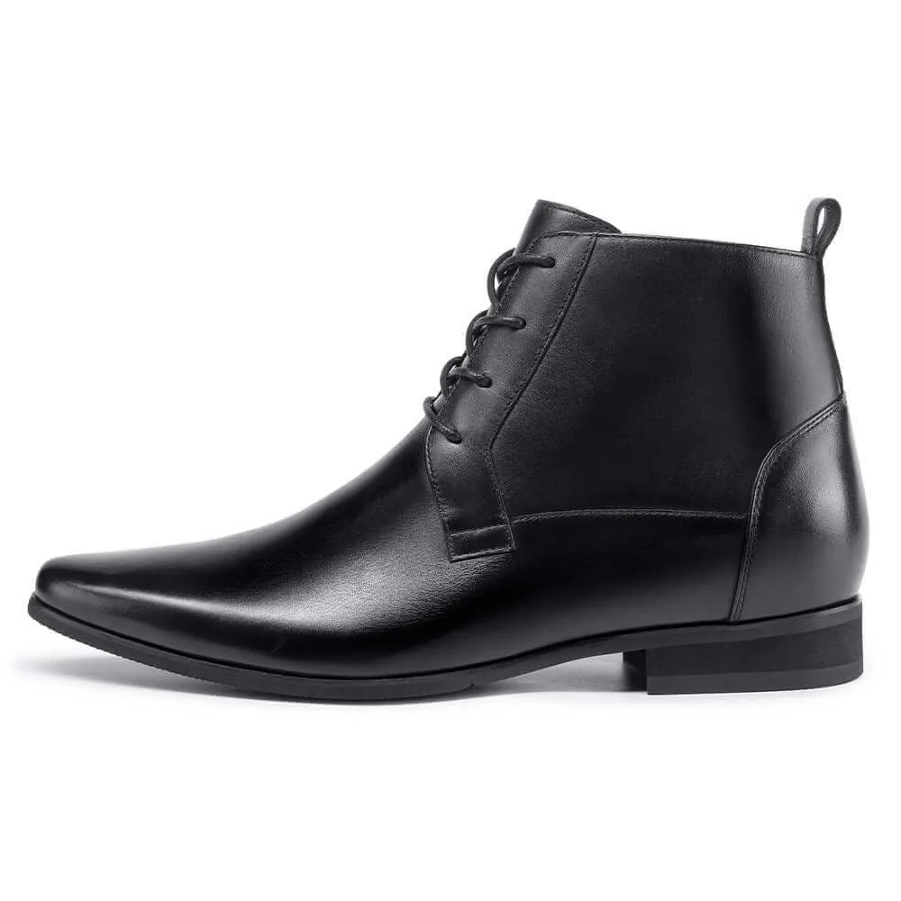 7 CM / 2.76 Inches - CMR CHAMARIPA Elevator Work Boots - Mens Taller Boots - Black Leather Men's Business Boots