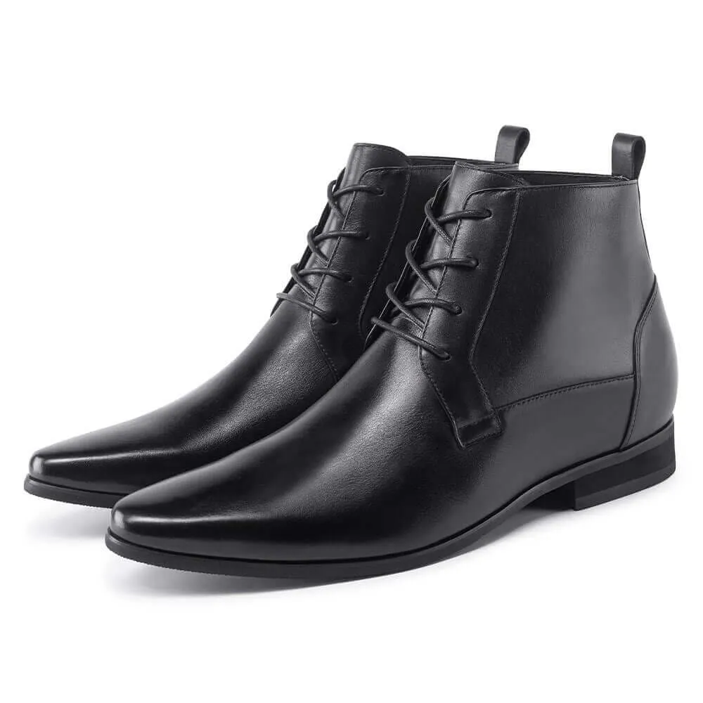 7 CM / 2.76 Inches - CMR CHAMARIPA Elevator Work Boots - Mens Taller Boots - Black Leather Men's Business Boots