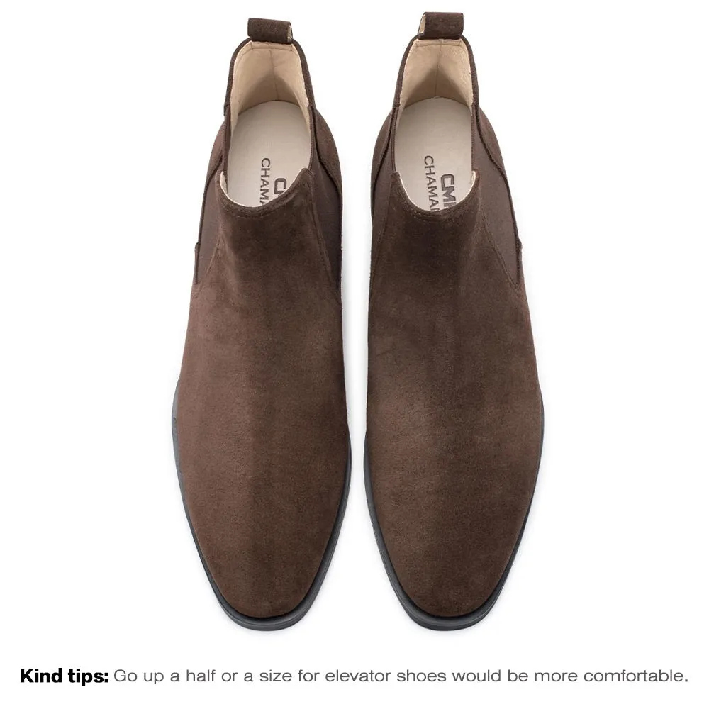 7 CM / 2.76 Inches - CMR CHAMARIPA Height Increasing Boots - Mens Elevator Boots - Coffee Suede Leather Men's Elevator Chelsea Boots