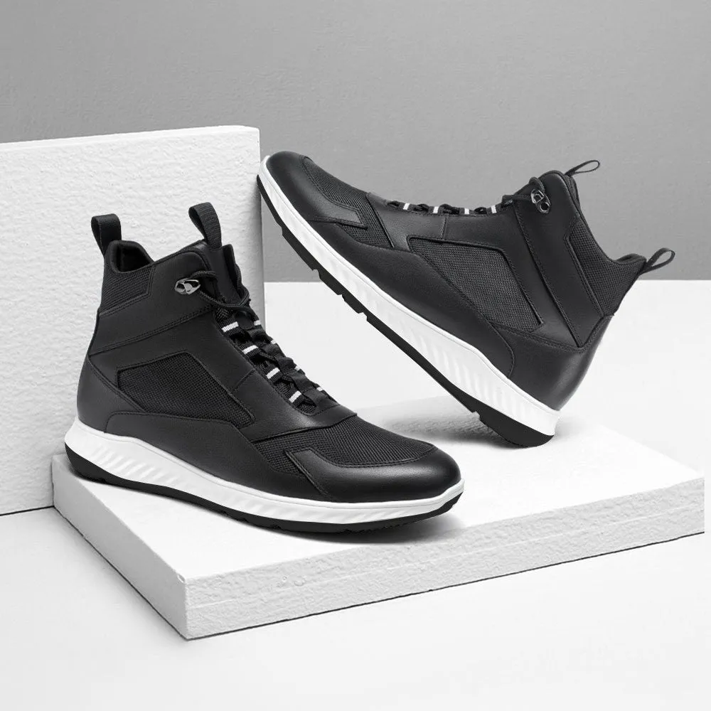 7 CM / 2.76 Inches - CMR CHAMARIPA Taller Sneakers - Sneakers Increase Height - Black High-Top Breathable Mesh Men's Casual Shoes
