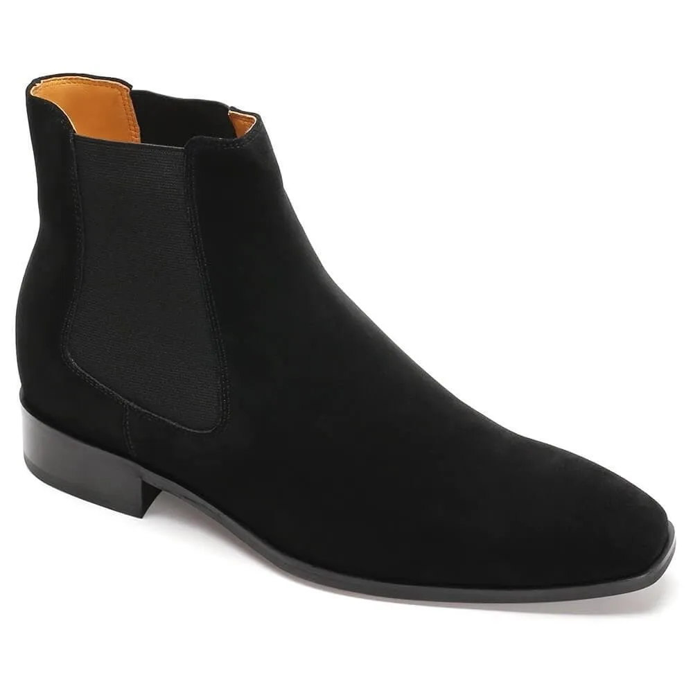 7CM / 2.76 Inches CMR CHAMARIPA Height Increasing Chelsea Boots Black Leather Tall Men Shoes High Heel Boots For Men