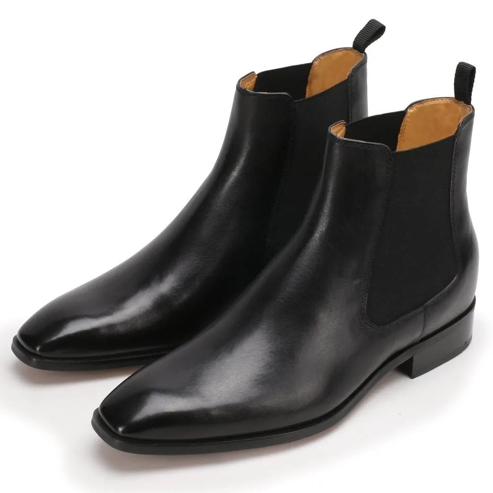 7CM / 2.76 Inches CMR CHAMARIPA Height Increasing Chelsea Boots Black Leather Tall Men Shoes High Heel Boots For Men