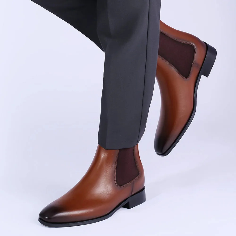 7CM / 2.76 Inches CMR CHAMARIPA Height Increasing Chelsea Boots Black Leather Tall Men Shoes High Heel Boots For Men