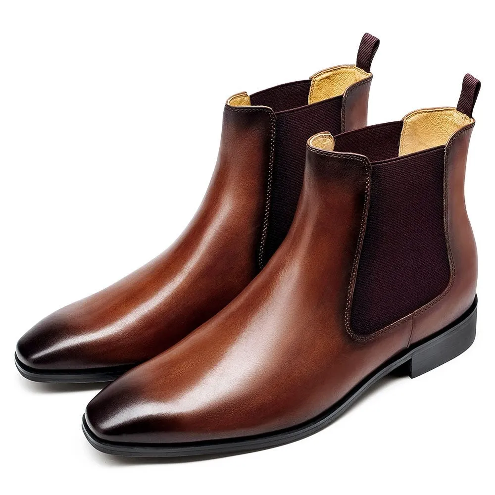 7CM / 2.76 Inches CMR CHAMARIPA Height Increasing Chelsea Boots Black Leather Tall Men Shoes High Heel Boots For Men