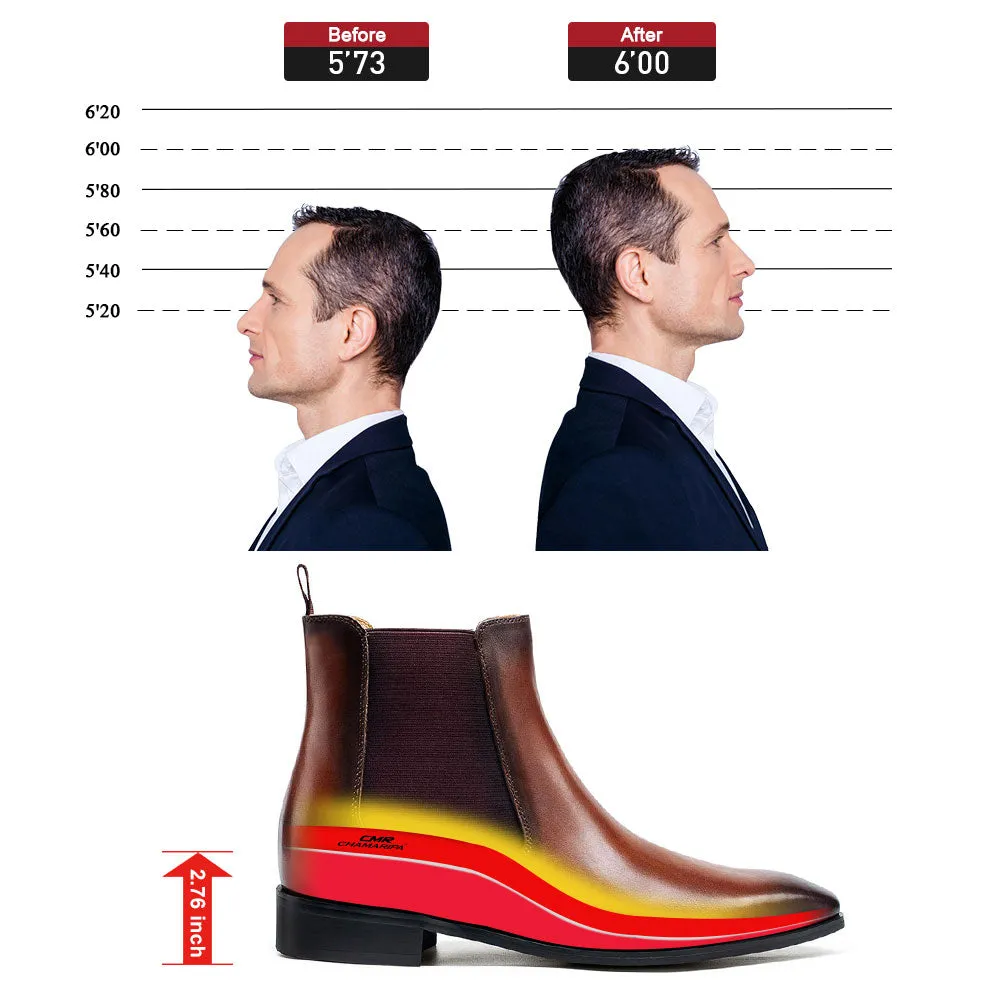 7CM / 2.76 Inches CMR CHAMARIPA Height Increasing Chelsea Boots Black Leather Tall Men Shoes High Heel Boots For Men