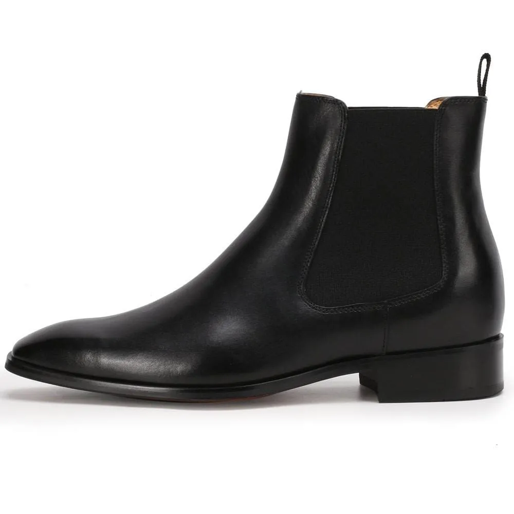 7CM / 2.76 Inches CMR CHAMARIPA Height Increasing Chelsea Boots Black Leather Tall Men Shoes High Heel Boots For Men