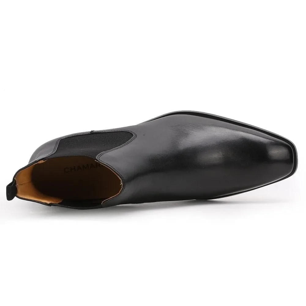 7CM / 2.76 Inches CMR CHAMARIPA Height Increasing Chelsea Boots Black Leather Tall Men Shoes High Heel Boots For Men
