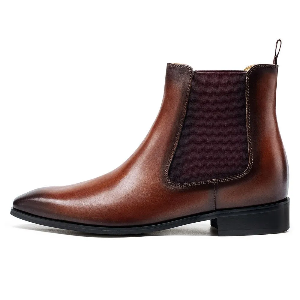 7CM / 2.76 Inches CMR CHAMARIPA Height Increasing Chelsea Boots Black Leather Tall Men Shoes High Heel Boots For Men
