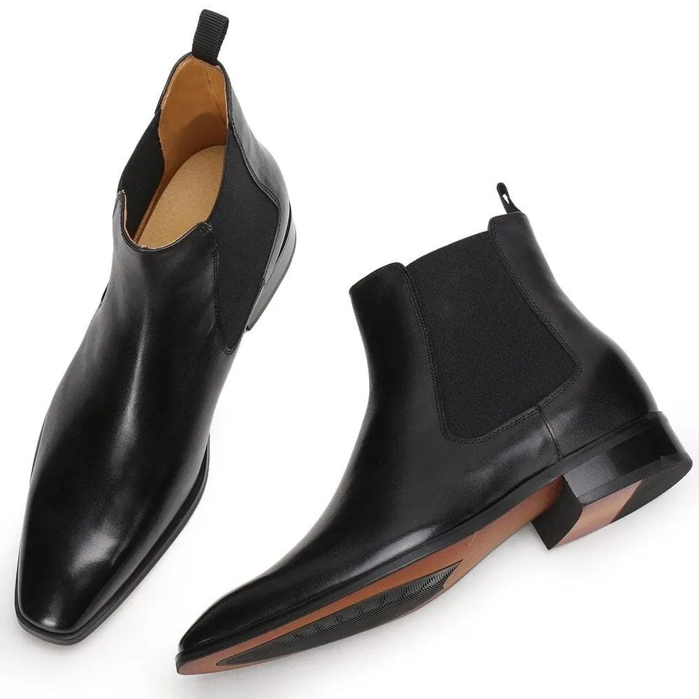 7CM / 2.76 Inches CMR CHAMARIPA Height Increasing Chelsea Boots Black Leather Tall Men Shoes High Heel Boots For Men