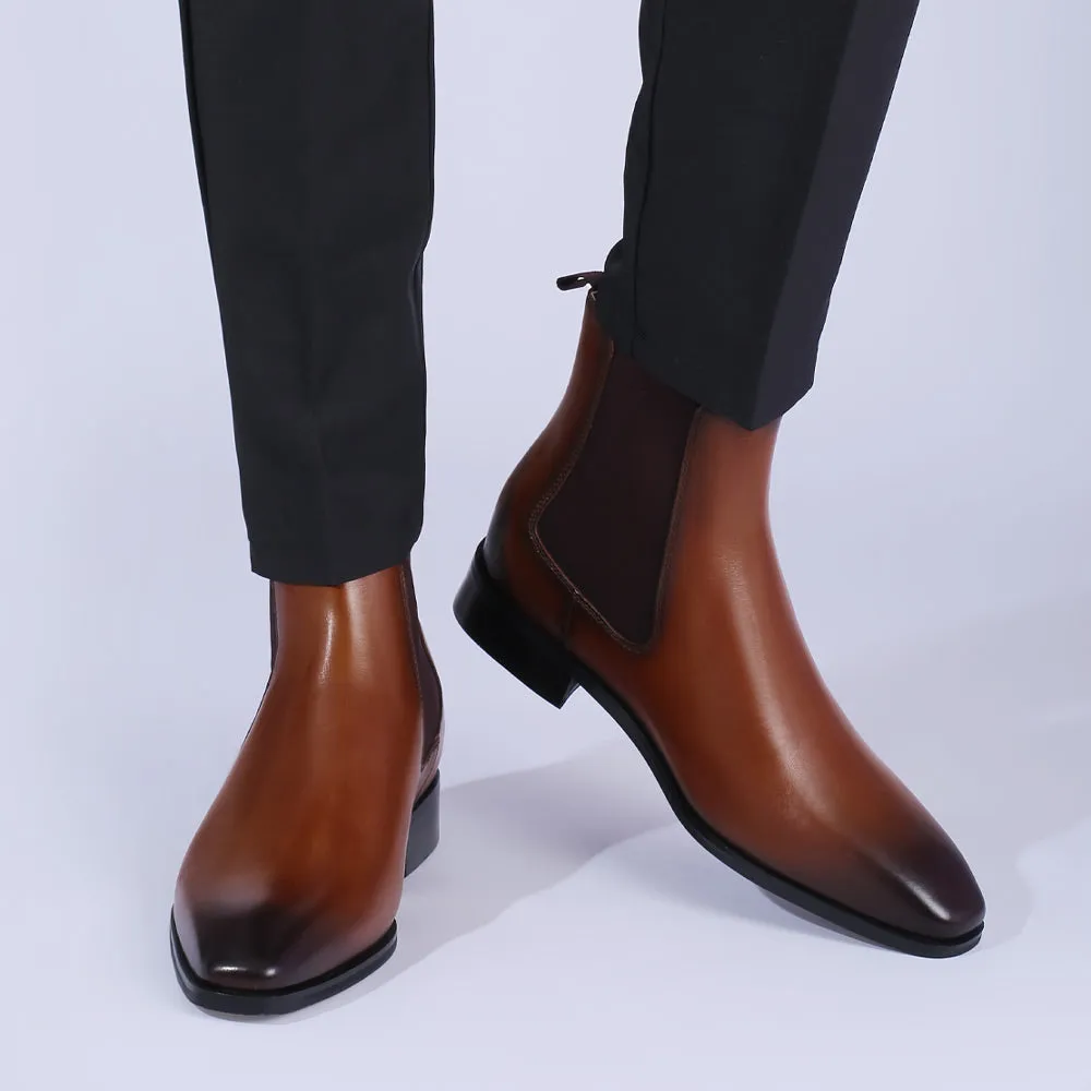 7CM / 2.76 Inches CMR CHAMARIPA Height Increasing Chelsea Boots Black Leather Tall Men Shoes High Heel Boots For Men
