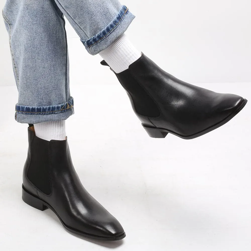 7CM / 2.76 Inches CMR CHAMARIPA Height Increasing Chelsea Boots Black Leather Tall Men Shoes High Heel Boots For Men
