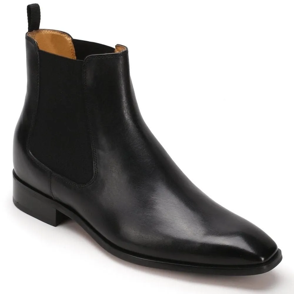 7CM / 2.76 Inches CMR CHAMARIPA Height Increasing Chelsea Boots Black Leather Tall Men Shoes High Heel Boots For Men