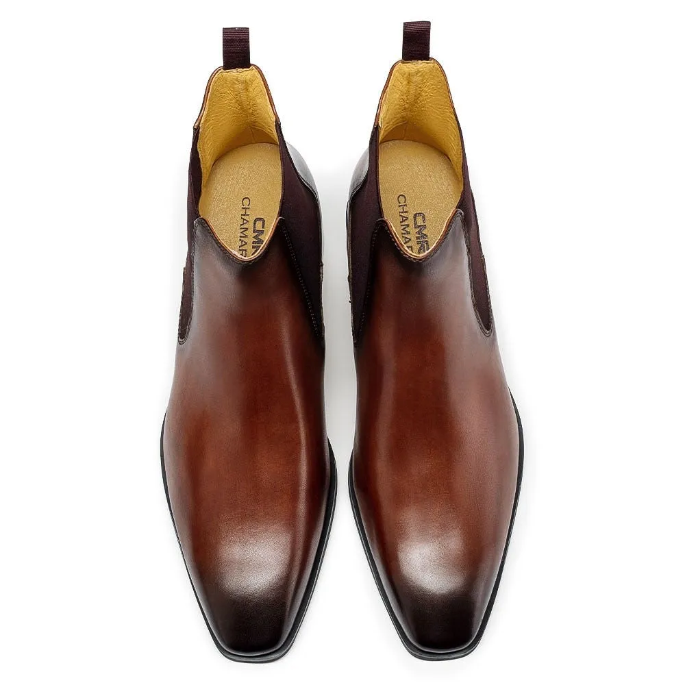 7CM / 2.76 Inches CMR CHAMARIPA Height Increasing Chelsea Boots Black Leather Tall Men Shoes High Heel Boots For Men