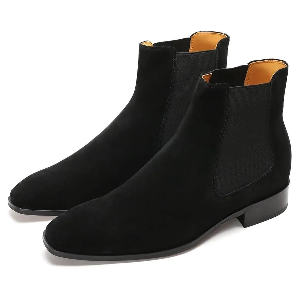 7CM / 2.76 Inches CMR CHAMARIPA Height Increasing Chelsea Boots Black Leather Tall Men Shoes High Heel Boots For Men