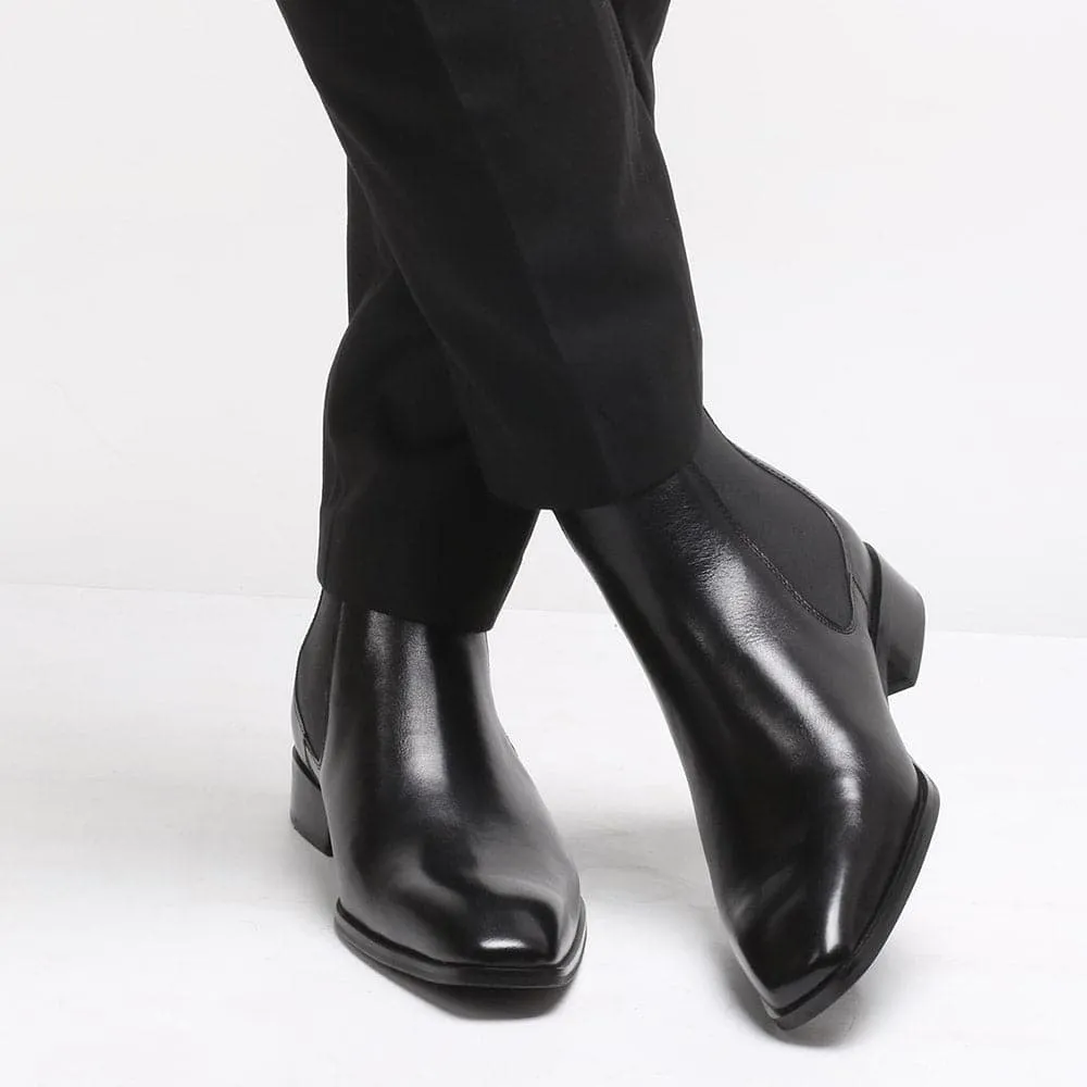 7CM / 2.76 Inches CMR CHAMARIPA Height Increasing Chelsea Boots Black Leather Tall Men Shoes High Heel Boots For Men