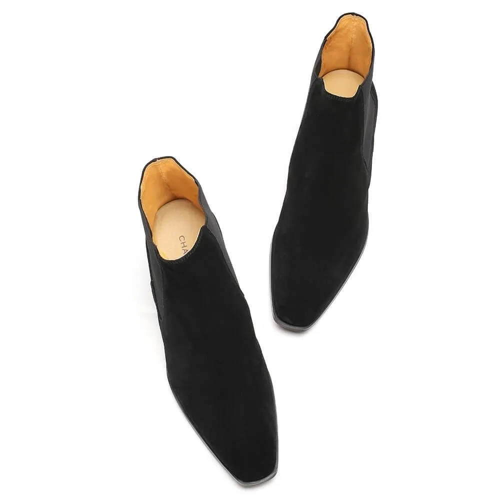 7CM / 2.76 Inches CMR CHAMARIPA Height Increasing Chelsea Boots Black Leather Tall Men Shoes High Heel Boots For Men