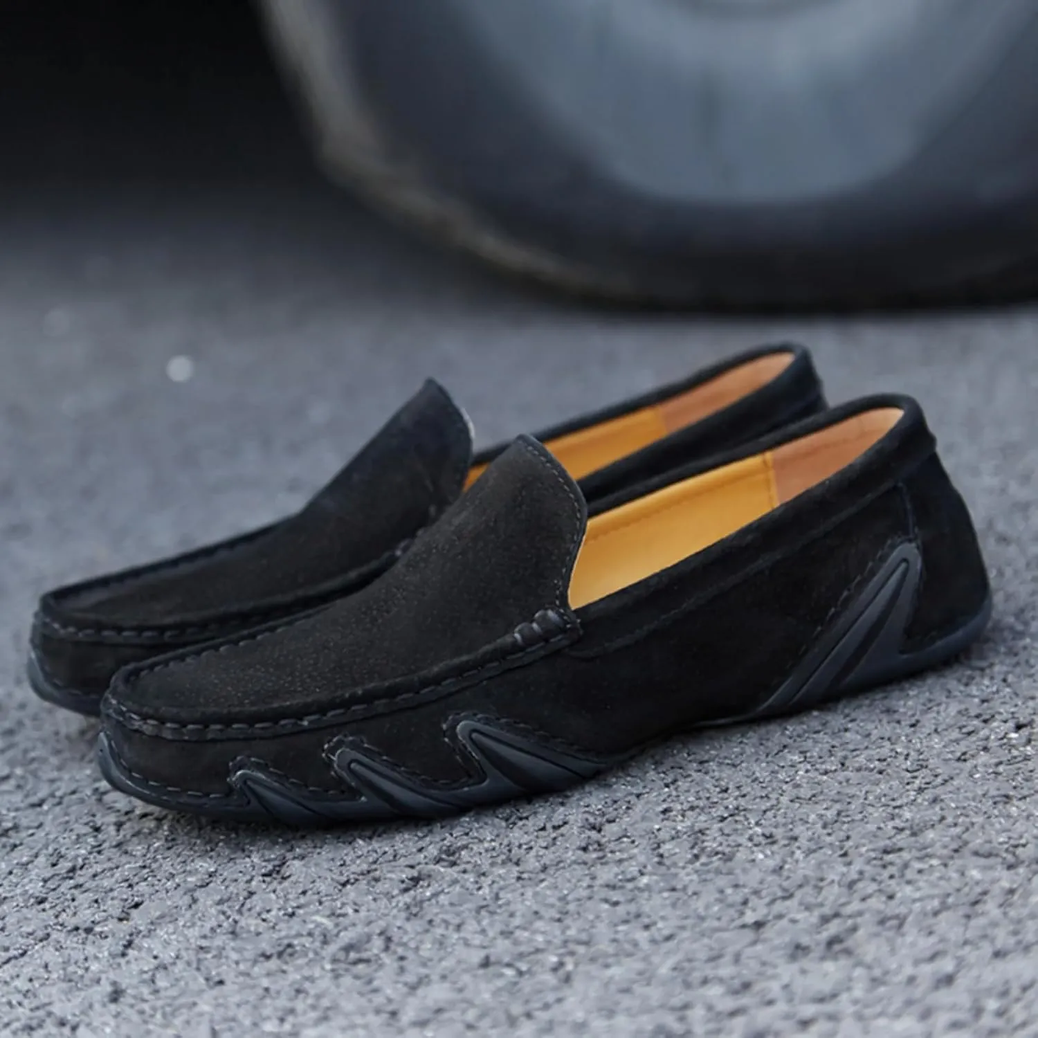 Aimery Mens Breathable Leather Casual Slip-On Loafers Summer Soft&Non-Slip Flats Driving Walking Shoes Fashion Penny Loafers