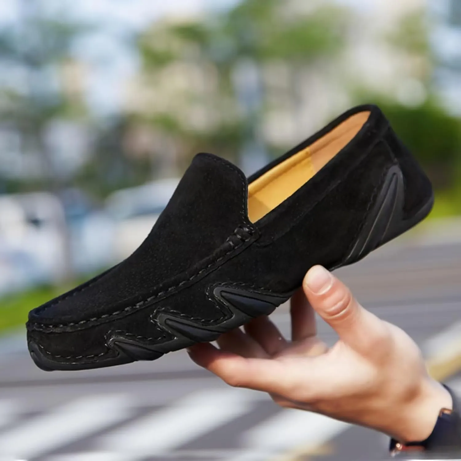 Aimery Mens Breathable Leather Casual Slip-On Loafers Summer Soft&Non-Slip Flats Driving Walking Shoes Fashion Penny Loafers