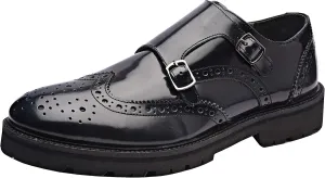 Alain | Genuine Leather Dress Shoes | Luxury Mens Double Monk Strap Shoes | Handrcrafted Trendy Casual Wingtip Shoes | Lightweight EVA Sole | Bordo