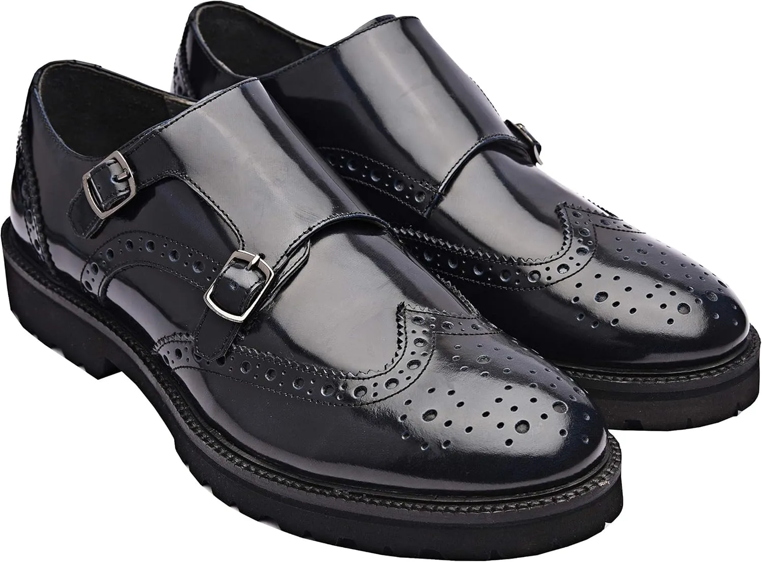 Alain | Genuine Leather Dress Shoes | Luxury Mens Double Monk Strap Shoes | Handrcrafted Trendy Casual Wingtip Shoes | Lightweight EVA Sole | Bordo
