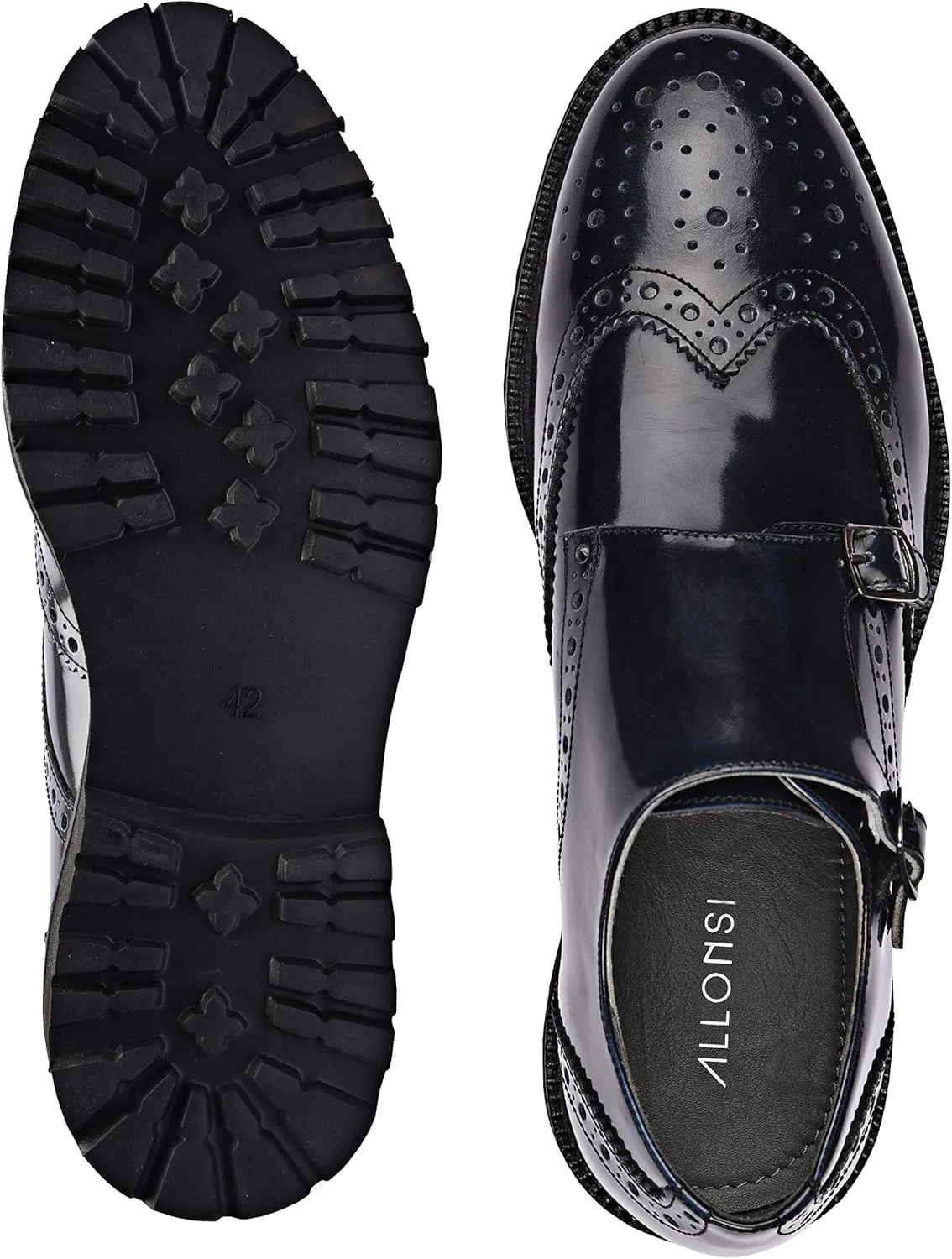 Alain | Genuine Leather Dress Shoes | Luxury Mens Double Monk Strap Shoes | Handrcrafted Trendy Casual Wingtip Shoes | Lightweight EVA Sole | Bordo