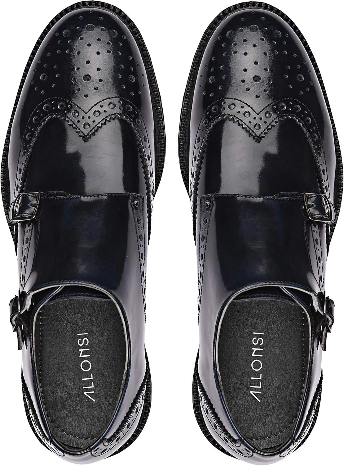 Alain | Genuine Leather Dress Shoes | Luxury Mens Double Monk Strap Shoes | Handrcrafted Trendy Casual Wingtip Shoes | Lightweight EVA Sole | Bordo