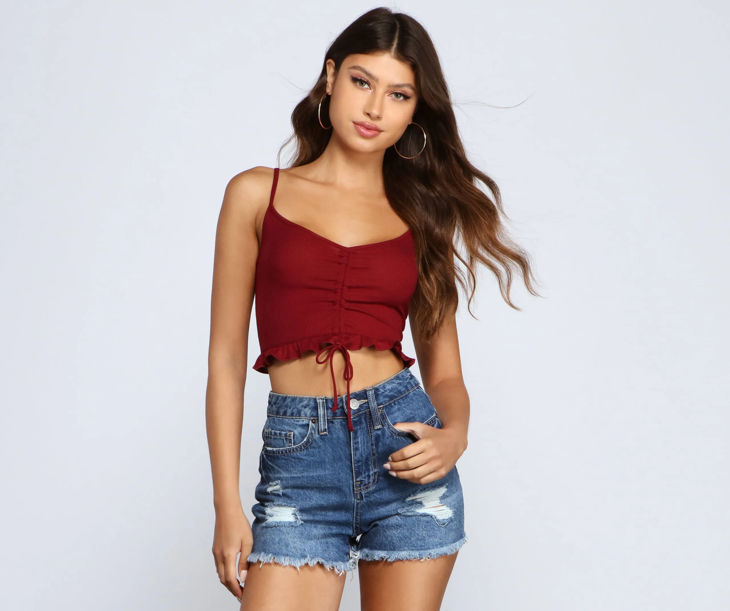 All The Deets Ruffled Crop Top