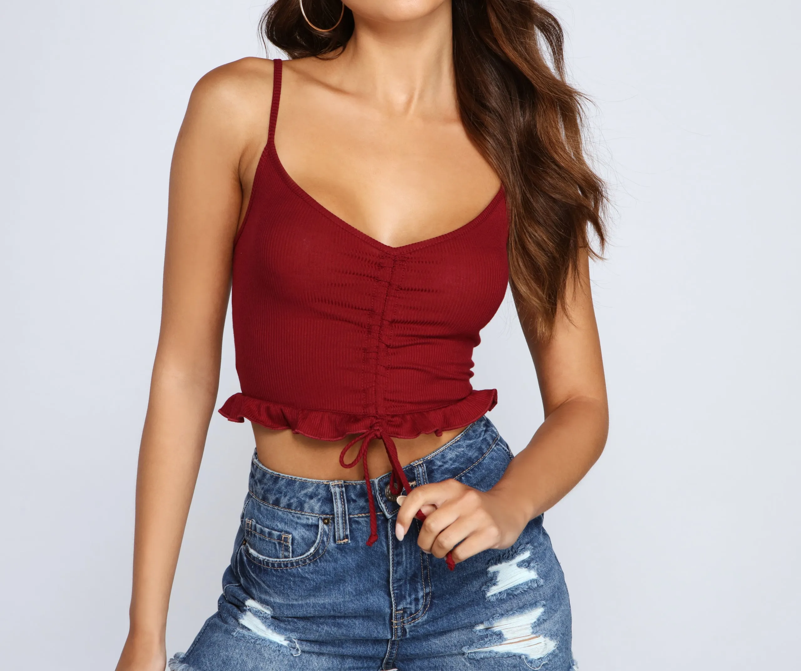 All The Deets Ruffled Crop Top