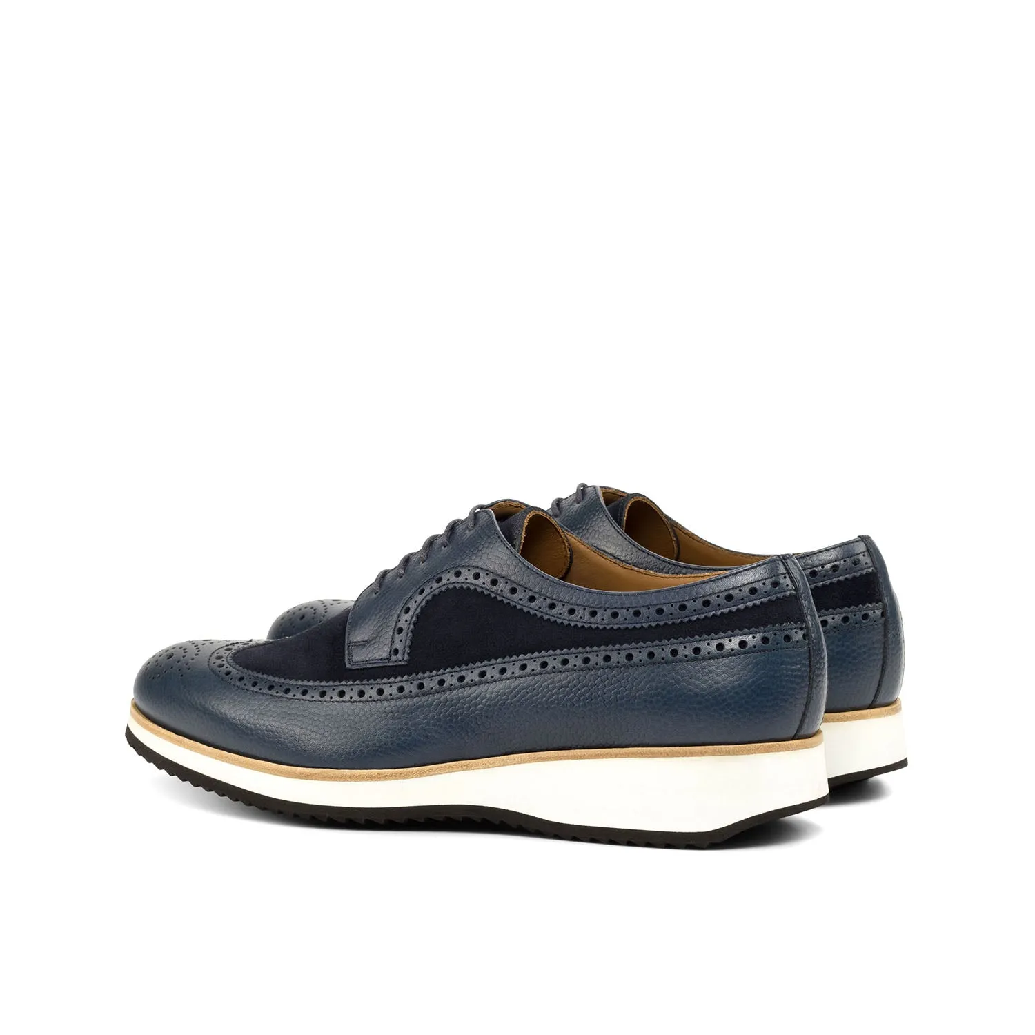 Ambrogio Bespoke Custom Men's Shoes Navy Suede / Pebble Grain Leather Wingtip Oxfords (AMB1911)