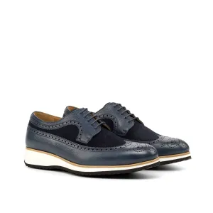 Ambrogio Bespoke Custom Men's Shoes Navy Suede / Pebble Grain Leather Wingtip Oxfords (AMB1911)